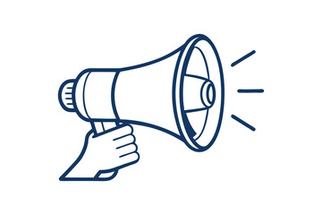 megaphone on white background, hand holding megaphone line art vector
