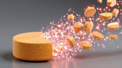 Effervescent Tablet Dissolving  Sparkling Powder Burst