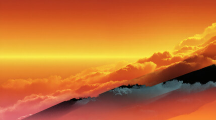 Sunset over mountain peaks nature landscape vibrant sky serene environment aerial perspective tranquility in nature