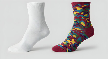 Two Pairs Womens Crew Socks White and Colorful Abstract Print Comfortable Soft Cotton Blend Everyday Wear