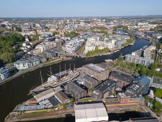 Aerial image of Bristol cityscape featuring traditional architecture of Terraced Houses. 