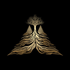 Fototapeta premium Elegant Golden Tree Design with Abstract Roots in Vector Art Style