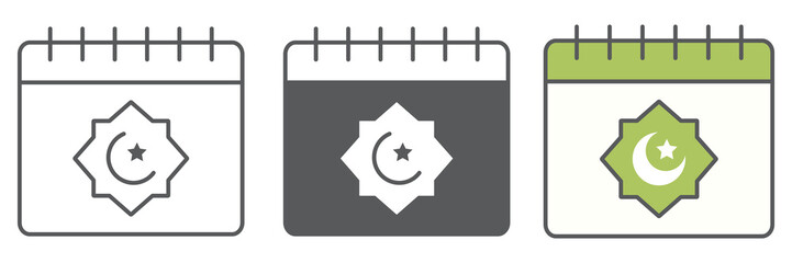 Ramadan calendar icon collection, happy ramadan and religion, islamic calendar vector icon set, vector graphics, editable stroke outline sign, eps 10