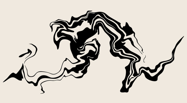 Marble, liquid, petrol stain. Swirled ink, abstract fluid. Hand drawn modern Vector illustration. Isolated design element. Print, poster, flyer, tattoo flash, logo, icon template