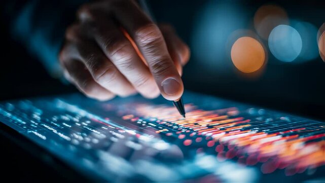 an investor analyzing stock market data on a digital tablet, using a stylus pen to examine the latest trading information - Powered by Adobe