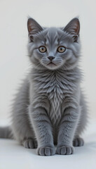 Obraz premium Fluffy grey kitten sitting calmly and observing its surroundings with curious golden eyes