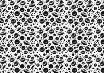 Blood cells repeated, seamless black and white vector patterns