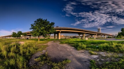 Elevated Highway Overpass Scenic Sunset Landscape