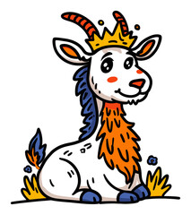 Fototapeta premium Playful Cartoon Goat with Crown and Vibrant Colors in a Whimsical Style