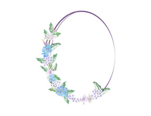 Forget me not floral frame with tiny foliage isolated on white background