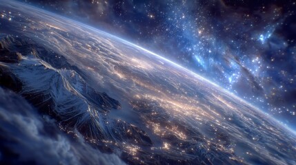 Stunning Earth at Night  City Lights  Snowy Mountains  Space View