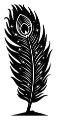 Obraz premium Elegant Leaf Design with Starry Accents in Black and White Illustration