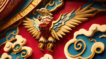 Fototapeta premium Ornate eagle sculpture on a decorative wall panel.