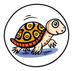 Fototapeta premium Colorful Cartoon Turtle with Bold Patterns in a Simple Circular Design
