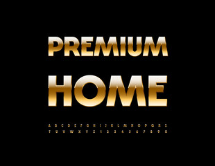 Vector Modern emblem Premium Home. Elegant Chic Font. Premium Gold Artistic Alphabet Letters and Numbers set