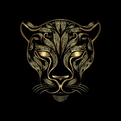 Elegant Black and Gold Vector Art of a Stylized Tiger Face Design