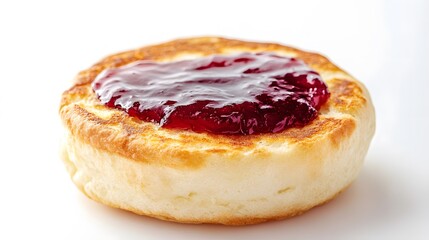 A toasted English muffin with jam, isolated, no text or logo