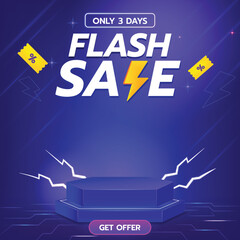 Flash Sale Neon Banner with Lightning Platform
