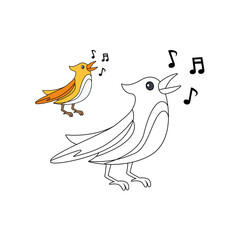 Bird outline for coloring, Singing bird vector with outline flat style illustration using kids coloring page.