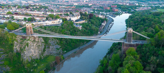 Panoramic Aerial image of Clifton Suspension Bridge in Bristol - UK 
