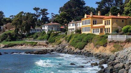 Obraz premium Stunning Coastal Homes Oceanfront Cliffside Houses