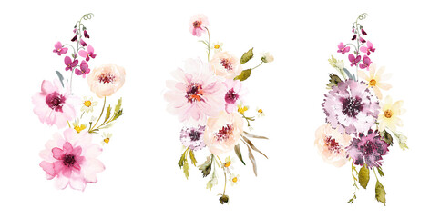 Watercolor Flower Bouquet Set – Soft Elegant Florals