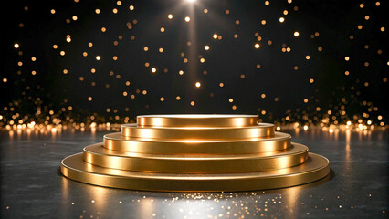 Golden Stage Podium and Glittering Light Spot Elegant Display Showcase Background Image