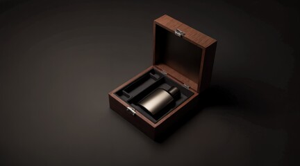 Elegant wooden whiskey box with soft fabric lining and empty bottle space

