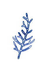 Watercolour hand drawn tropical leaves, brush line technique, blue leaves hand drawn.Ude as print, poster, element design, textile, fabric, sticker, tattoo, invitation, greeting card, package design.