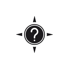 illustration of a compass icon featuring a bold question mark in the center, symbolizing uncertainty and direction-finding. This icon uses an editable glyp style eps file. © asol