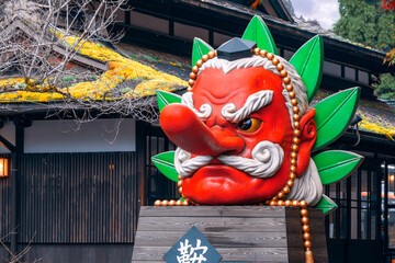  Tengu at Kurama station. They are type of legendary creature Shinto belief and considered a type of yokai (supernatural beings) or Shinto Gods