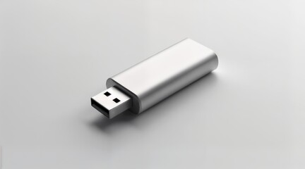 Modern USB flash drive mockup with blank brushed metal body