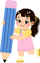 Girl Writing With Giant Pencil Illustration