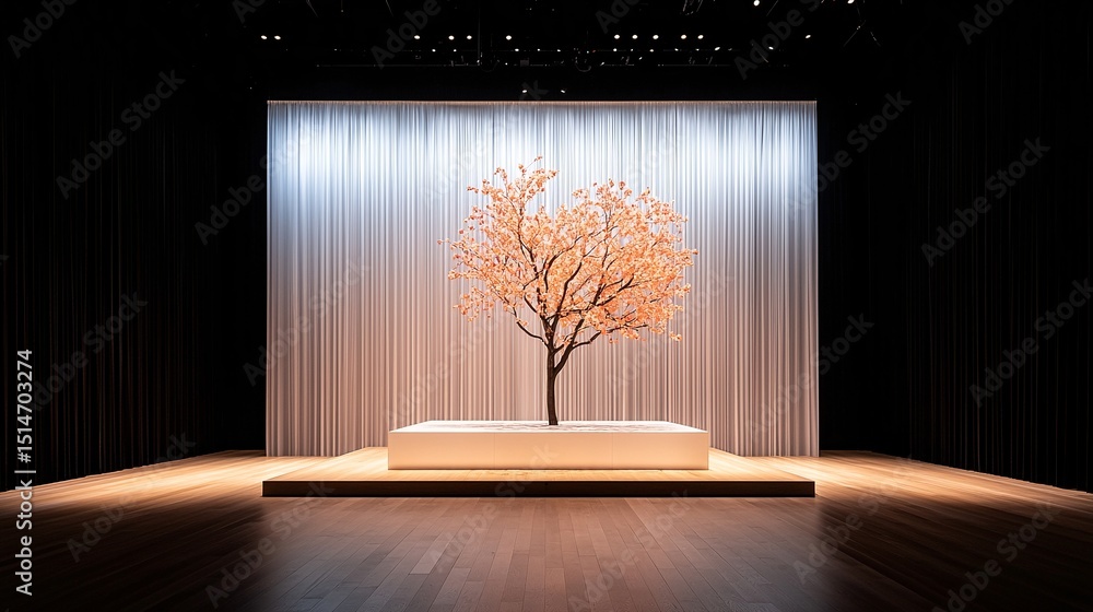Poster backlit translucent screen projecting soft blurred orange tree