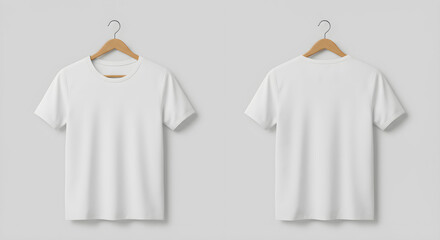 Blank T-Shirt Mockup – White and Black Tees on Wooden Hangers with Neutral Studio Backdrop
