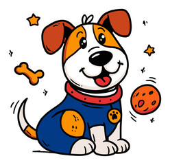 Naklejka premium Cute Cartoon Dog with Playful Expressions and Joyful Accessories in Bright Colors