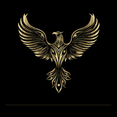 Obraz premium Elegant Gold Phoenix Design with Stylized Wings and Intricate Patterns