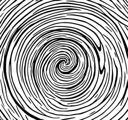 Abstract Spiral Vortex: A striking monochrome line art illustration featuring a dynamic, swirling spiral pattern, created with bold black lines against a white background.