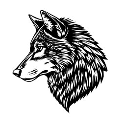 Naklejka premium Wolf's Profile: A Striking Monochrome Line Art Illustration