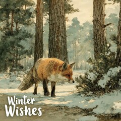 Quiet fox exploring a snowy forest during a serene winter morning filled with Christmas magic and New Year hopes