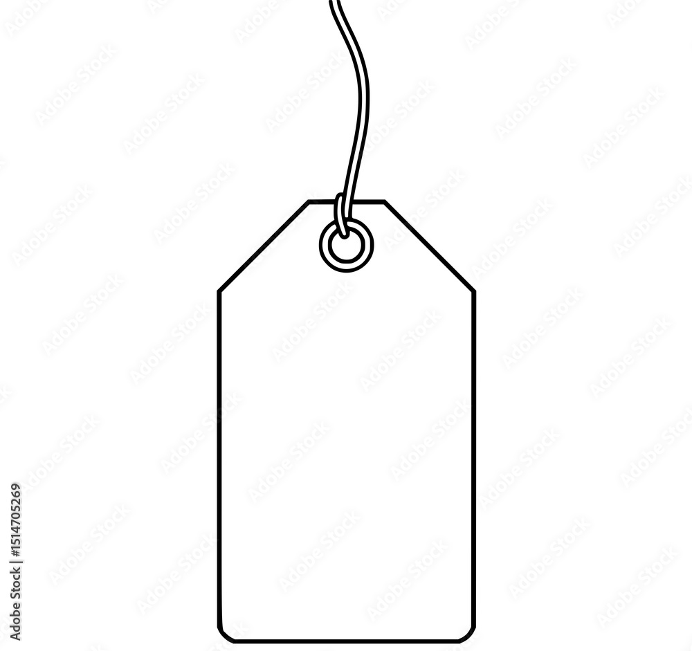 Aufkleber blank price tag with string: a simple line art illustration of a rectangular price tag, featuring a 