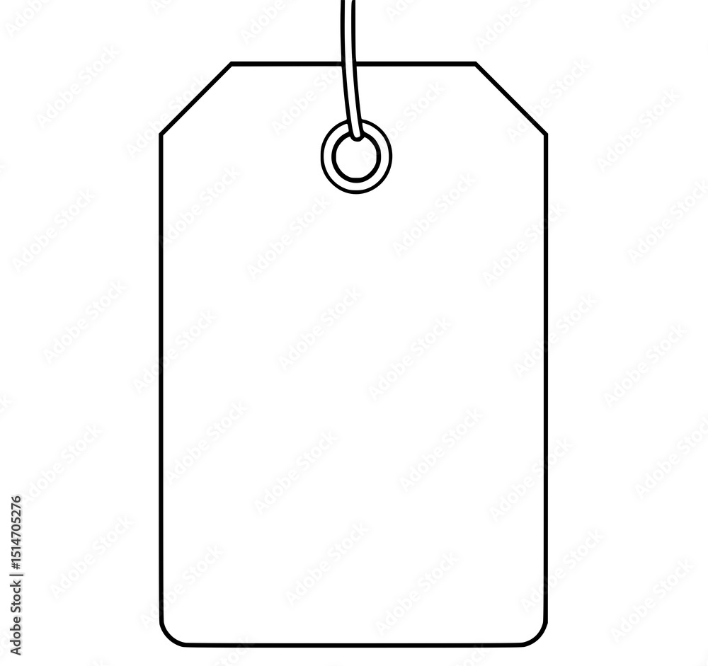 Poster blank tag illustration: a simple line art illustration of a blank rectangular tag with a hole and st