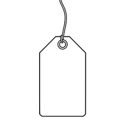 Blank Price Tag with String: A simple line art illustration of a rectangular price tag, featuring a hole and a string, perfect for design projects.