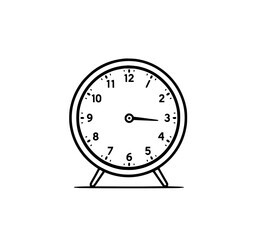 Simple Line Art Clock: A minimalist black and white illustration of a classic analog clock with short legs, showcasing a simple design and clean lines.