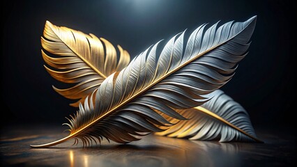 White bird feather isolated on black background for writing or art