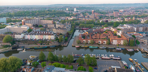 Panoramic aerial image of Bristol Cityscape in the morning. 