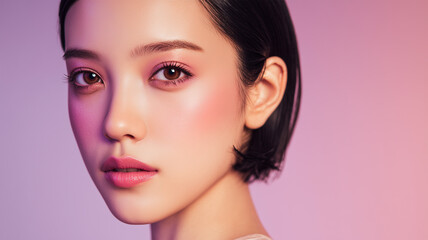 Fototapeta premium カラフル背景で映える美容ポートレート