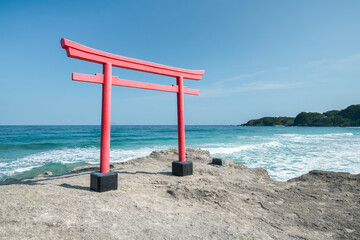 Red torii gate of Shirahama Shrine, Shimoda, Shizuoka Prefecture, Japan