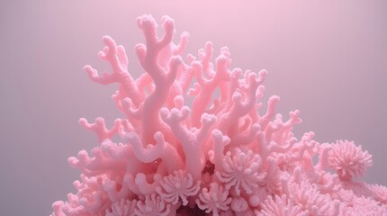 Fototapeta premium A delicate and ethereal close-up of a soft pink coral colony, showcasing its intricate branching structure and subtle texture