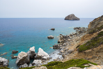 Rocky beach of Agia Anna on Amorgos island, Cyclades, Greece